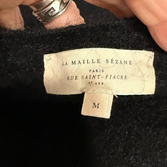 Sezane Sweater Black Knit Pullover Mohair/Moreno Size M Quiet Luxury Minimalist - Picture 7 of 7